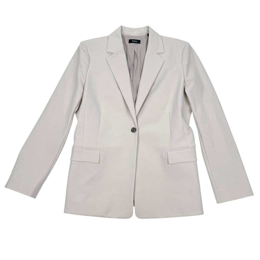 Theory Sculpt Blazer Bi-stretch Beige Single Button Size 14 Minimalist Workwear